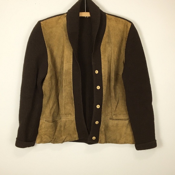 Vintage 1970s Wool Suede Cardigan brown tan - Picture 1 of 16